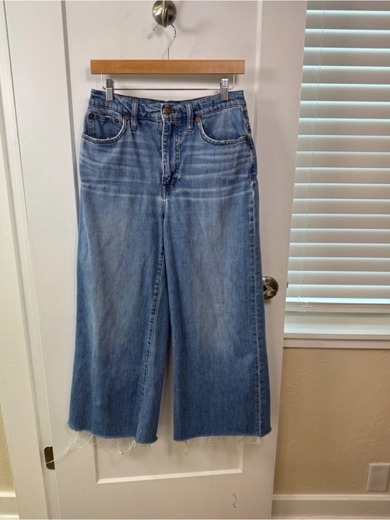 Madewell Denim - Madewell Wide-Leg Crop Jeans Light Wash Raw Hem High Rise Size 28